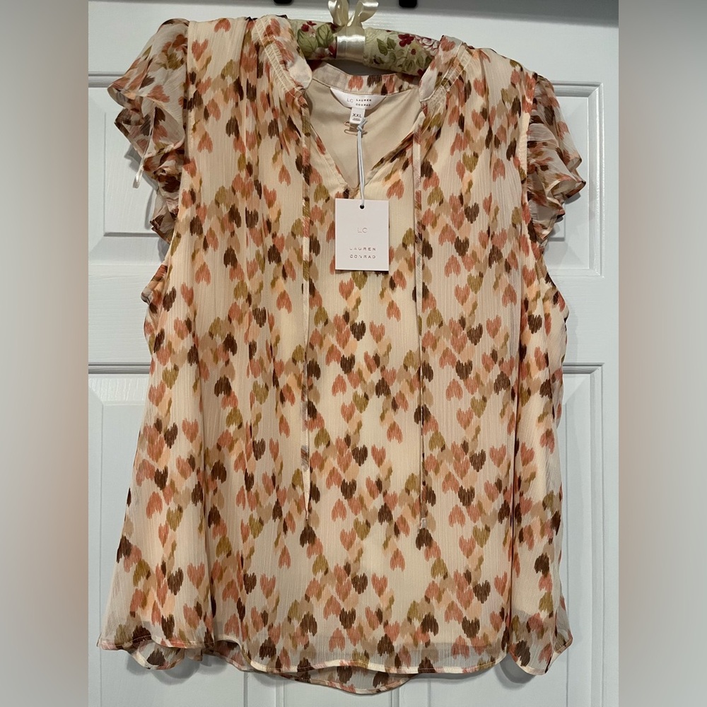 LC Lauren Conrad Women's Ruffle Sleeve Blouse - Pink and Brown
